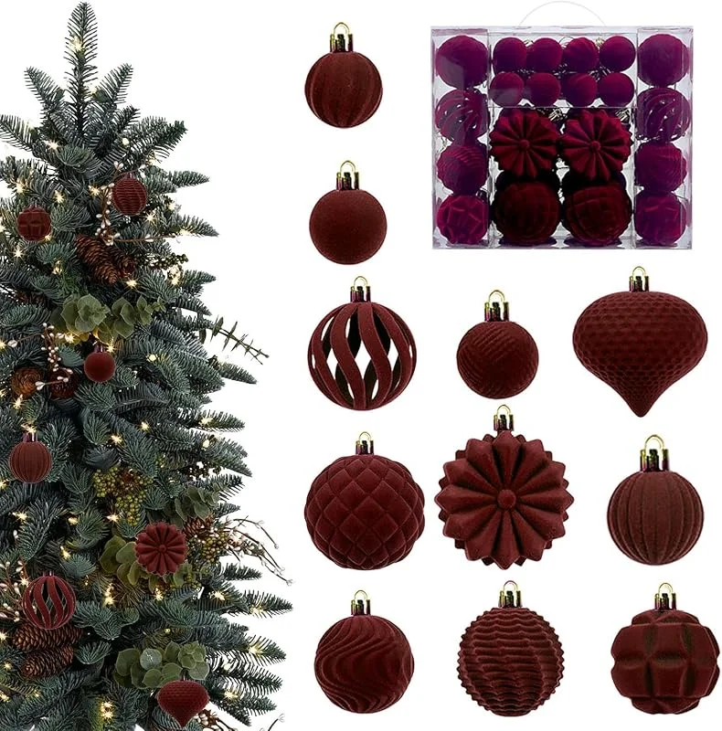Marke: Generisch Weihnachtsschmuck-Set, 48 Stück, sortiert, beflockt, Feiertags-Anhänger — Weihnachtsdeko