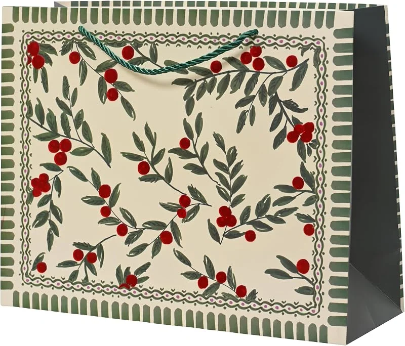 Marke: Decoris Decoris Geschenktüte Weihnachten Beeren Grün 42 x 12 x 30 cm — Geschenkverpackung