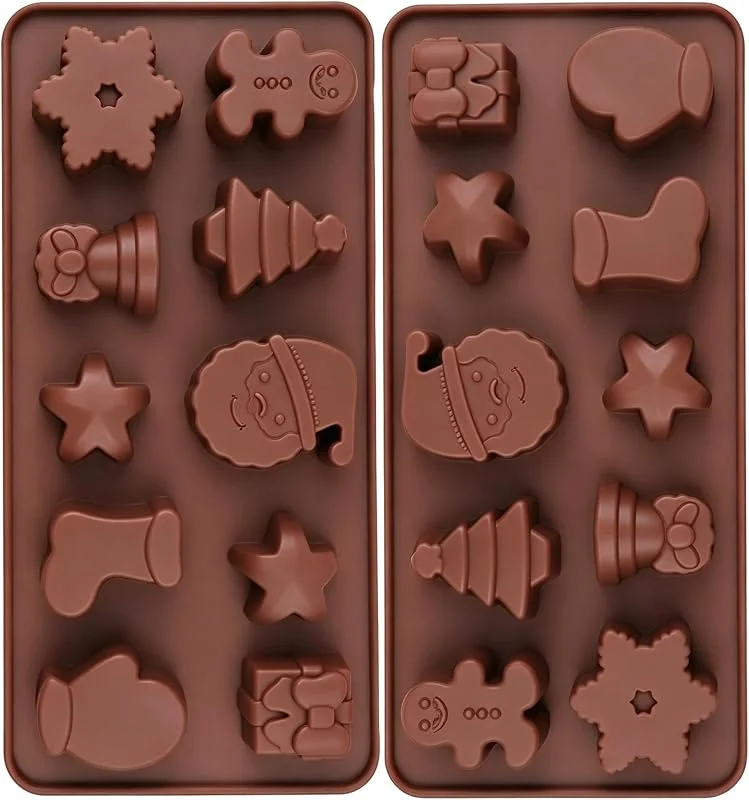 Marke: Burrsj Weihnachts-Schokoladenform, 10 Mulden, lebensmittelechte Silikonformen zum Backen, festliche Formen, Weihnachtsmann, Lebkuchenbaum, Schneeflocke, Stern, DIY-Kuchen, Kekse, Süßigkeiten — Weihnachtskueche