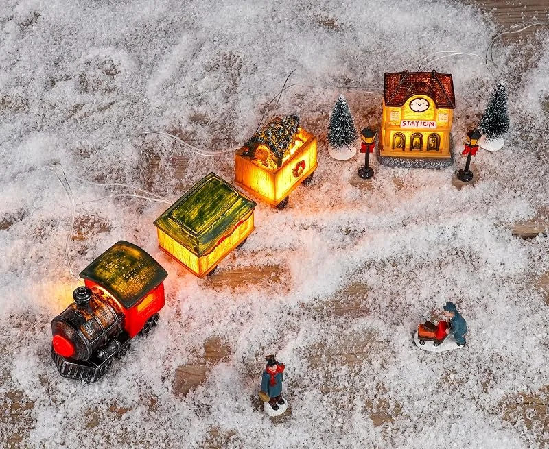 Besuche den Spetebo-Store Spetebo LED Deko Weihnachtszug - Set 10-teilig - Weihnachtsdorf Szene beleuchtet Batterie betrieben - Weihnachtsstadt Tischdeko Fensterdeko — Weihnachtsdeko