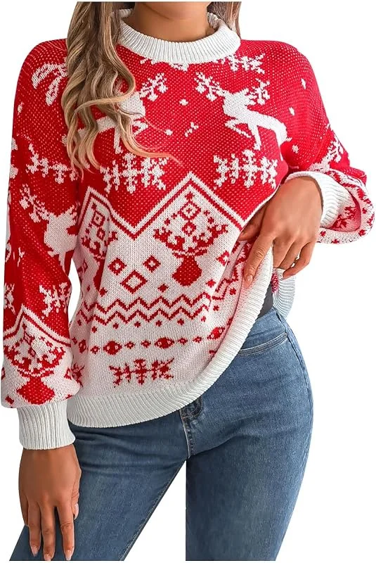 Marke: Generisch Weihnachtspullover Damen Langarm Rundhals Strickpullover Winter Pullover — Weihnachtsmode