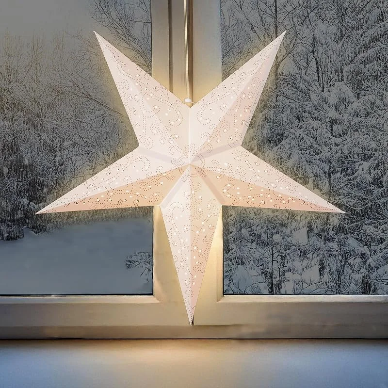 Besuche den Spetebo-Store Spetebo LED Papierstern in Weiß, Ø 60 cm, mit Timer, Batteriebetrieben — Weihnachtsdeko