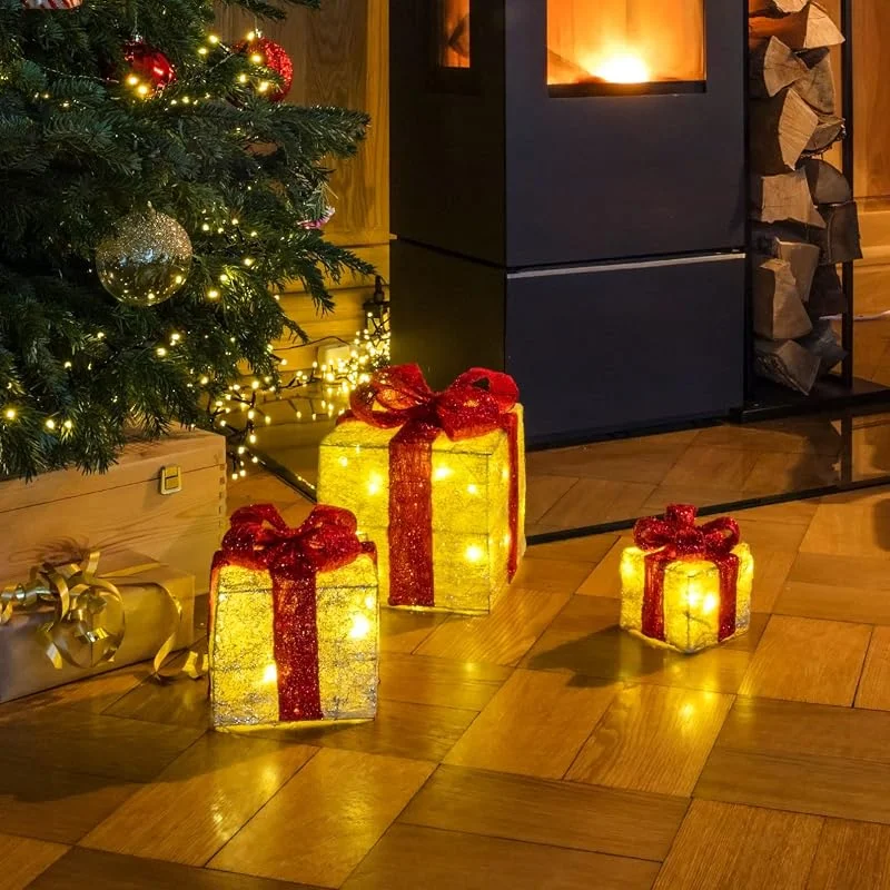 Besuche den Spetebo-Store LED Geschenkboxen mit Timer 3er Set, Rot — Geschenkverpackung