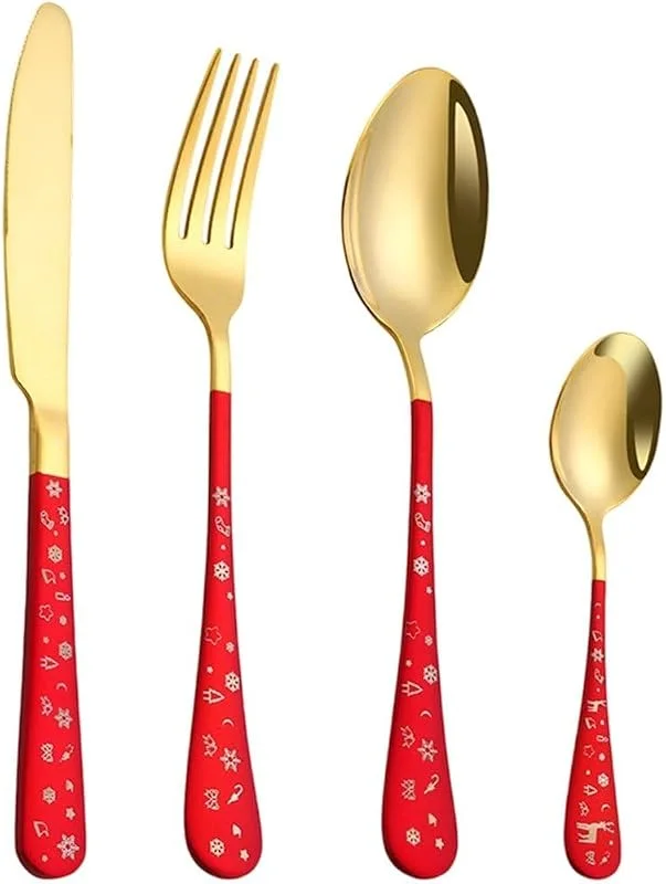 Marke: Zghhc 4-teiliges Weihnachtsbesteck-Set Aus Edelstahl, Gabel, Löffel, Messer, Weihnachtsgeschirr Für Dessert, Kaffee Und Eiscreme — Advent und Tisch