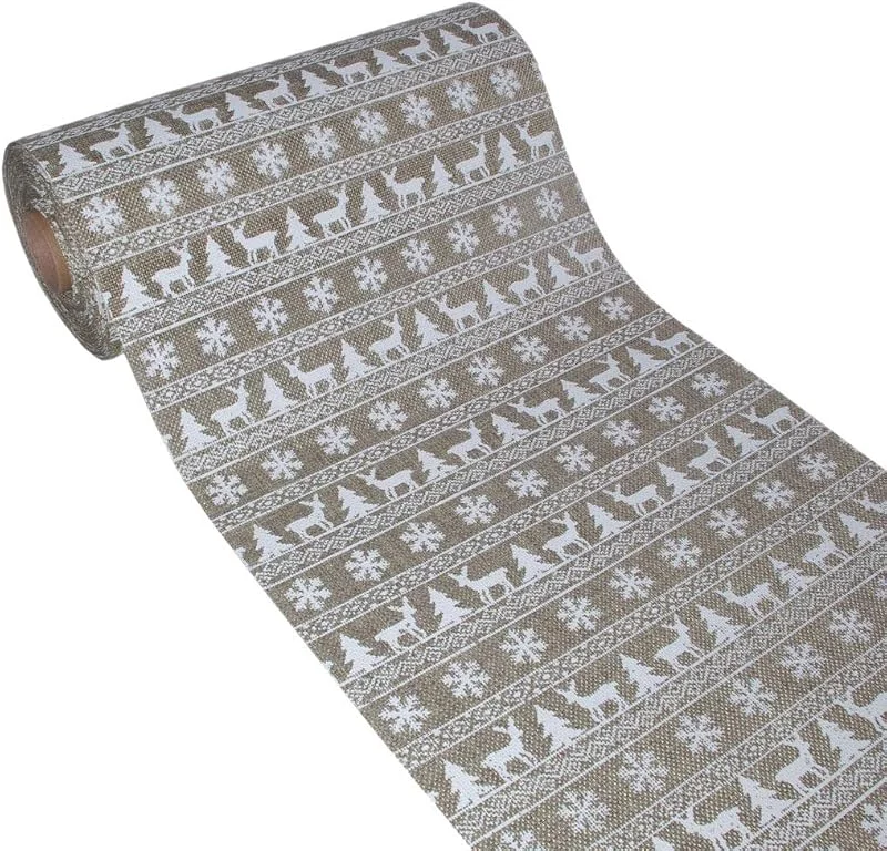 Marke: Deko AS GmbH Shabby Chic Tischläufer Winterwald - Tischband Weihnachten - REH Hirsch Tanne Schneeflocke - Tischdeko - Adventszeit - 74-280-15 (Natur-weiß, 280 mm, 15 m) — Küche & Haushalt