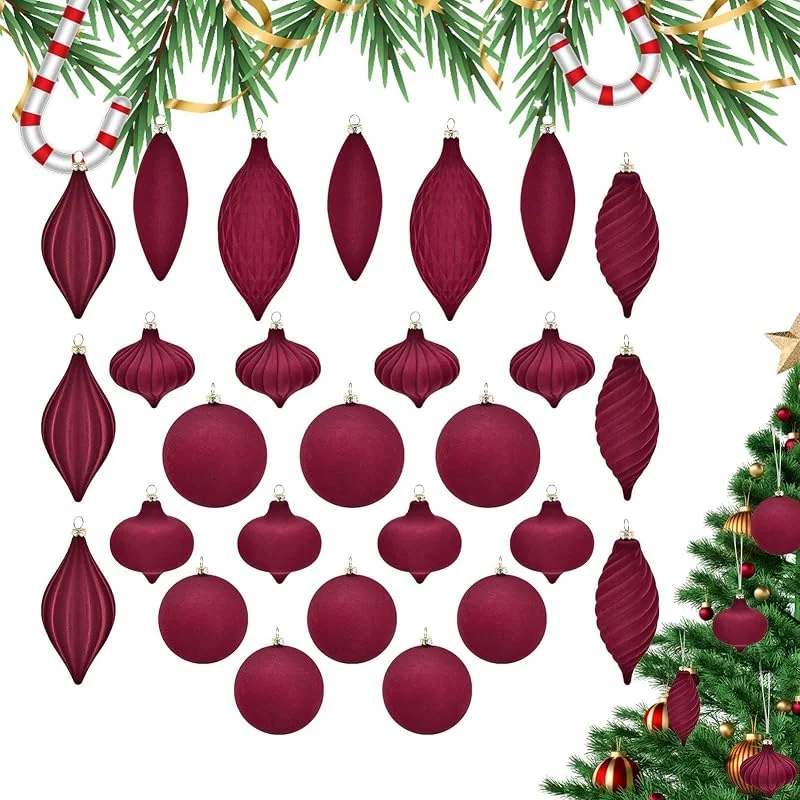 Marke: Generisch Weihnachtsbaumschmuck-Set, 27-teilig, beflockte baumelnde Anhänger — Weihnachtsdeko