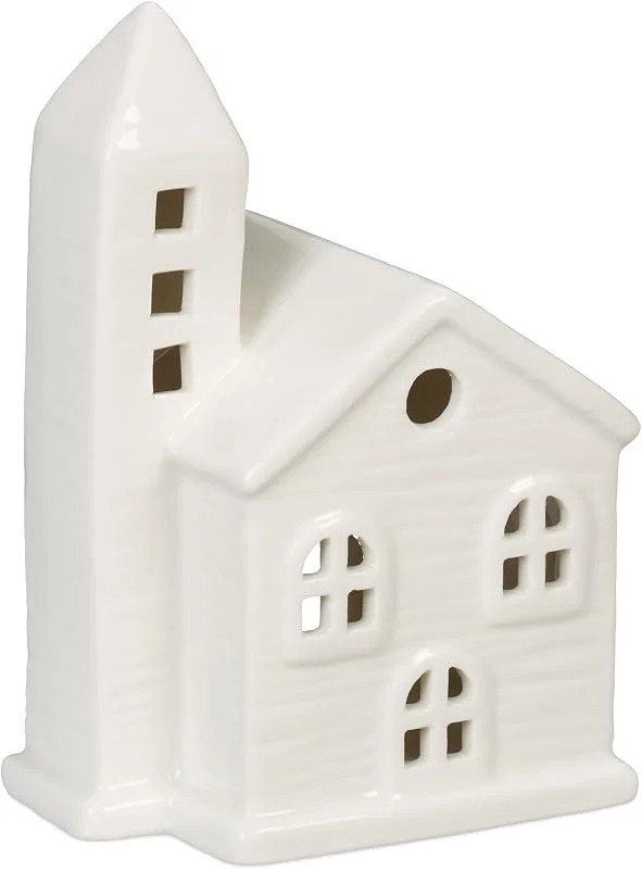 Besuche den Relaxdays-Store Relaxdays Teelichthaus Keramik, Leuchthäuschen für 1 Teelicht, H x B x T: 13, 5 x 10 x 7 cm, Teelichthalter Kirche, weiß — Advent und Tisch