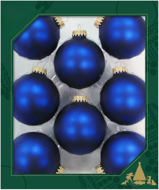 Besuche den Dekohelden24-Store Dekohelden24 Lauschaer Christbaumschmuck - 8er Set Kugeln Uni matt Satin königsblau, 6, 7 cm, mit goldenem Krönchen + 50 Schnellaufhänger dazu — Weihnachtsdeko