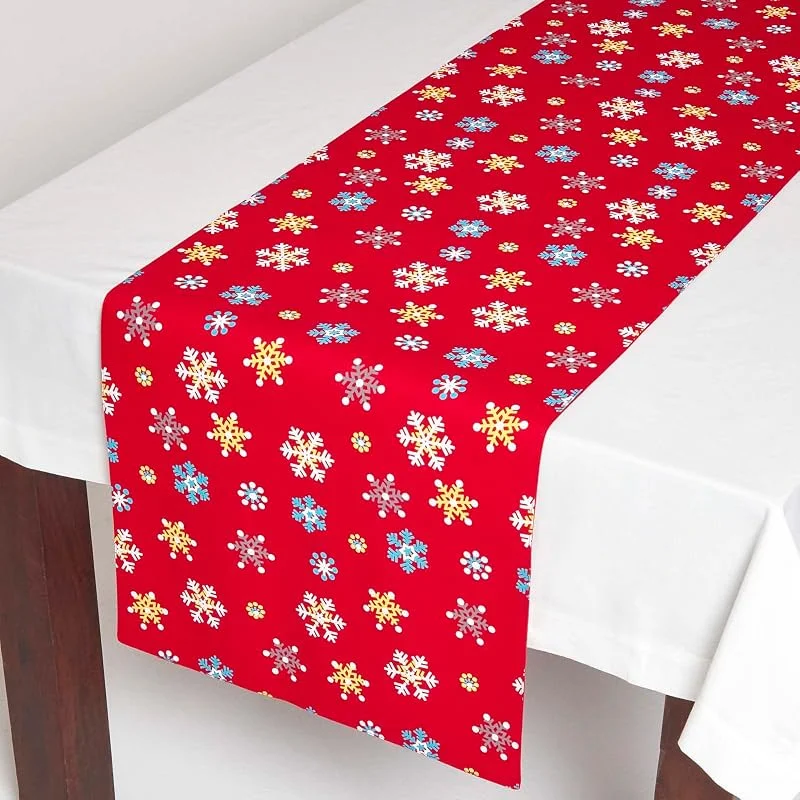 Besuche den Homescapes-Store HOMESCAPES Weihnachts-Tischläufer rot mit Schneeflocken 46x183 cm, festlicher Tischläufer aus 100% Baumwolle, Läufer für Esstisch, waschbar & pflegeleicht — Küche & Haushalt