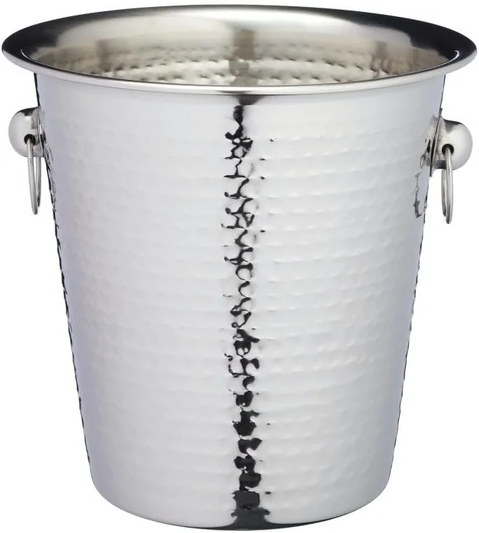 Besuche den Bar Craft-Store BarCraft Champagner-Eimer, Edelstahl-Weinkühler-Halter mit gehämmerter Oberfläche, 4 Liter Fassungsvermögen, 21 x 20, 5 x 21cm, 1 Stück, Silber, Schwarz — Wein und Festtafel
