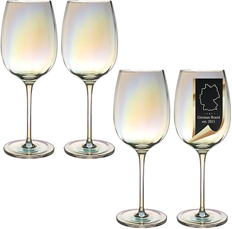 Besuche den INTIRILIFE-Store INTIRILIFE 4er Set Weingläser 440 ml mit Regenbogen-Schimmer & Wellenform – Weißwein Rotwein Kelch Langstielig – Bleifreies Kristallglas Spülmaschinenfest Stoßfest – Elegant Für Tisch Bar Geschenk — Wein und Festtafel