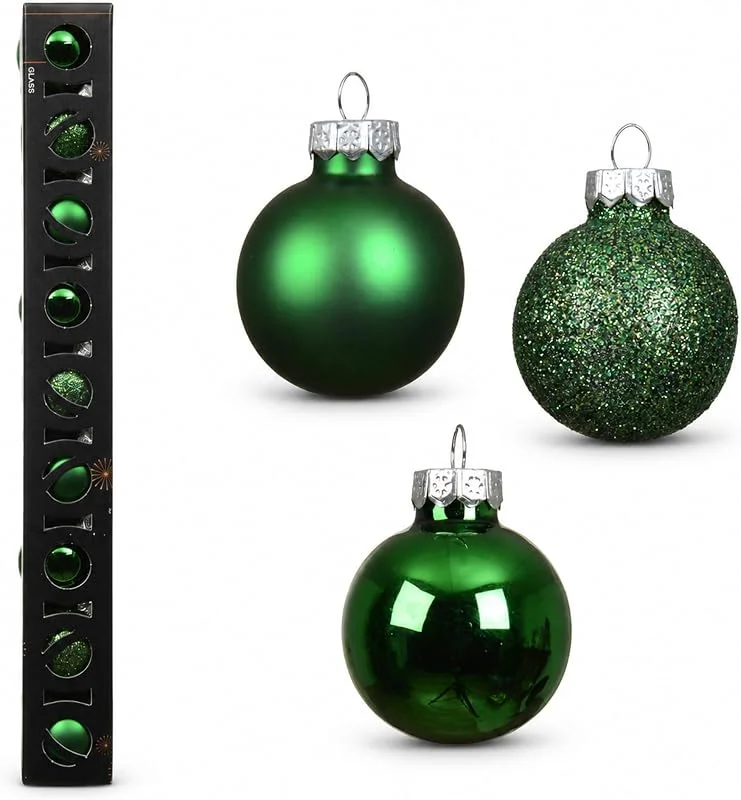 Marke: Decoris Weihnachtskugeln Glas 3cm Glanz Matt Glitzer 9er Set - Jolly Grün — Weihnachtsdeko