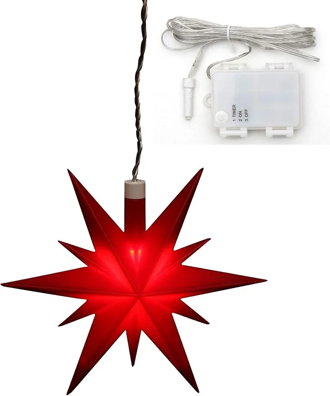 Besuche den Dekohelden24-Store ***Weihnachtsstern aus Kunststoff in rot, für Innen und Außen geeignet, inkl. LED Beleuchtung und 6h Timer, für Batteriebetrieb. Maße L, B, H: 13, 5 x 5, 5 x 12 cm. — Weihnachtsdeko