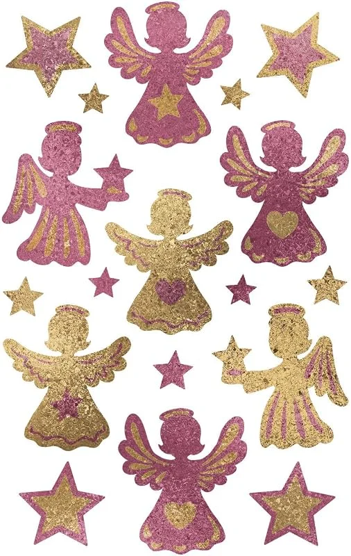 Besuche den AVERY Zweckform-Store AVERY Zweckform 18 Aufkleber Weihnachten Engel Sterne rosé, gold (Weihnachtssticker aus 3D-Folie, selbstklebende Weihnachtdeko für Karten, Geschenke, Tüten) 1 Bogen, 18 Sticker, 52296 — Geschenkverpackung