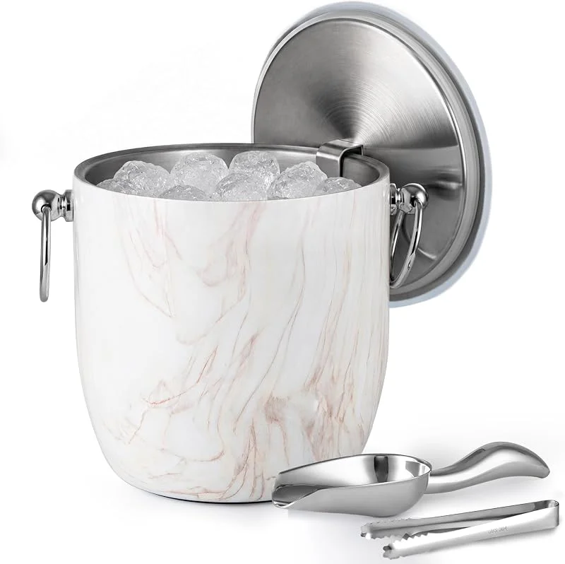 Marke: Golden Cudgel Isolierter Eiskübel, 3 l, doppelwandiger Edelstahl-Eiskübel mit Zange, Deckel, Schaufel und Sieb, Eiskübel für Partys, Cocktailbars, zum Kühlen von Bier, Champagner, Weinflaschen — Wein und Festtafel