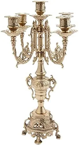 Besuche den artissimo-Store 5 Flammiger Kerzenleuchter Messing Gold 41 cm Kerzenständer Antik Stil Kerzenhalter Barock jugendstill Tischleuchter Mehrarmig Tischdeko 82-102 — Kerzenlicht Abendessen