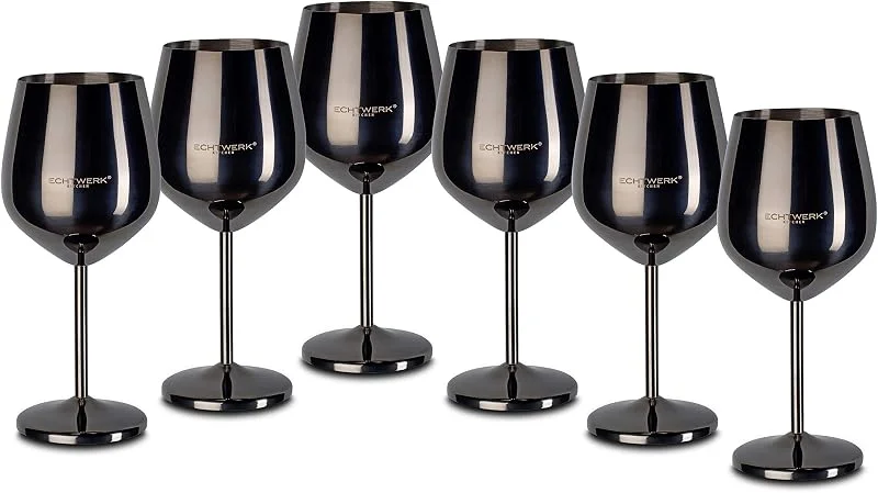 Besuche den ECHTWERK-Store ECHTWERK bruchsichere Weinkelche aus Edelstahl, Weinglas-Set, Rotweinglas, Weinprobe-Gläser, Campinggläser, Cocktailgläser, robust, unzerbrechlich, Black Edition, 6tlg, 21x 7, 3cm, 0, 5L — Wein und Festtafel