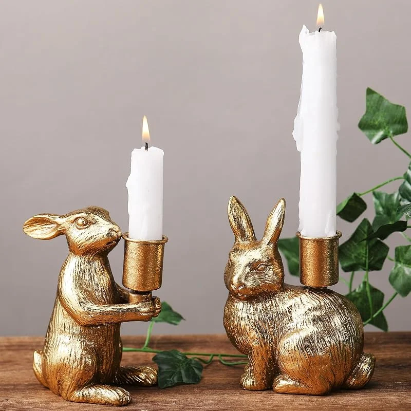 Marke: Sliner Sliner Kerzenhalter für Osterhasen, goldfarben, kegelförmig, Vintage-Stil, rustikale Kerzenständer, Tafelaufsätze, Dekoration für Kerze, Kamin, Kaminsims, Esstisch, Geschenke, Handwerk, 2 Stück — Kerzenlicht Abendessen