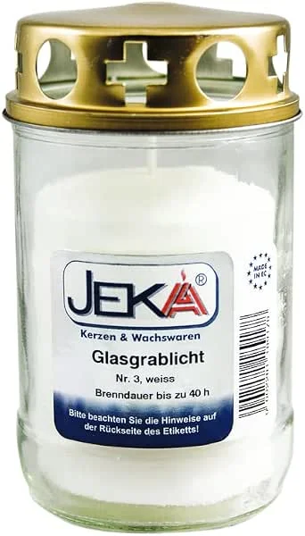 Besuche den JEKA-Store Jeka Kerzen Glasgrablicht mit Deckel, Glasgrabkerze wiederbefüllbar mit Grabkerzen ohne Hülle, Glaslaterne, Grableuchte - Grabkerzennachfüller ohne Hülle, Grabkerze (5x Glas Grablicht Nr. rot) — Kerzenlicht Abendessen
