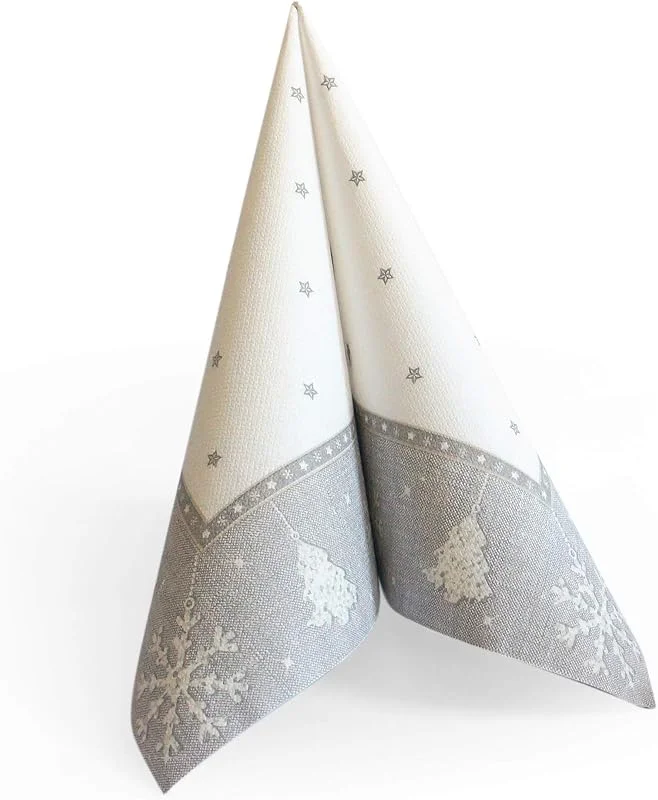 Marke: Servietten Dinner 50 Servietten Cottone Dinner stoffähnlich Xmas silber, Schneeflocken, Winter, Weihnachten 40x40cm — Advent und Tisch