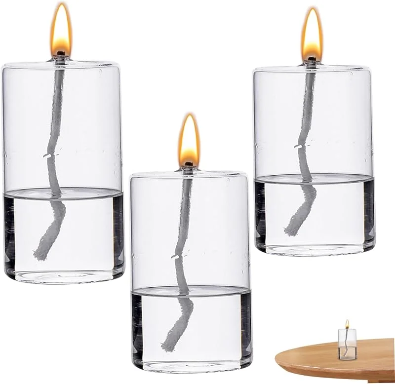 Marke: Obelunrp Glas-Öllampe, 3 Stück, rund, transparent, rauchfrei, nachfüllbar, dekorative Ölkerze, geruchsfreie Lampe für Esstisch, Hochzeit, Tafelaufsatz, Weihnachtsdekorationen — Kerzenlicht Abendessen