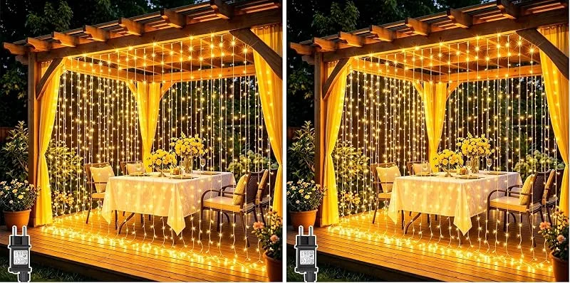 Besuche den Dekofun-Store Lichtervorhang Innen Aussen, 3M x 3M 300 LED mit Stecker, Warmweiß (Packung mit 2) — Weihnachtsbeleuchtung