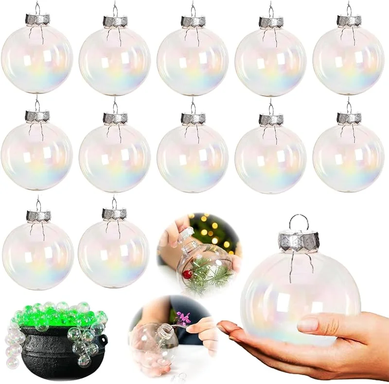 Marke: Neioaas Transparente schillernde Kunststoffkugel-Dekor, Set mit 12 Stück, DIY-Weihnachtsdekokugeln, DIY, transparente Kunststoffkugeln, Ornament für Weihnachten, Halloween, Geburtstag, Hochzeitsdekoration
