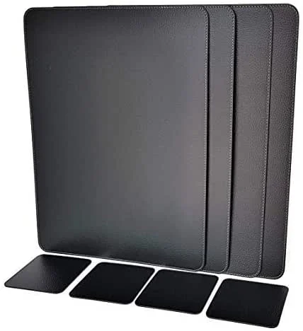 Besuche den Nikalaz-Store Nikalaz Große Platzsets und Untersetzer (4er Set) aus recyceltem Leder, 4 Stück platzsets und 4 undersetzer, Tischsets, (45.7 x 33.02, Schwarz) — Küche & Haushalt