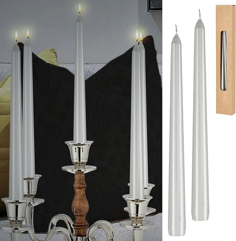 Besuche den Cepewa-Store Stabkerze 2er Set silber, 2x25cm Paraffin, Wachskerze Echtwachs Dekokerze Kerze glänzend Spitzkerze (1 x 2er Stabkerzen silber) — Kerzenlicht Abendessen
