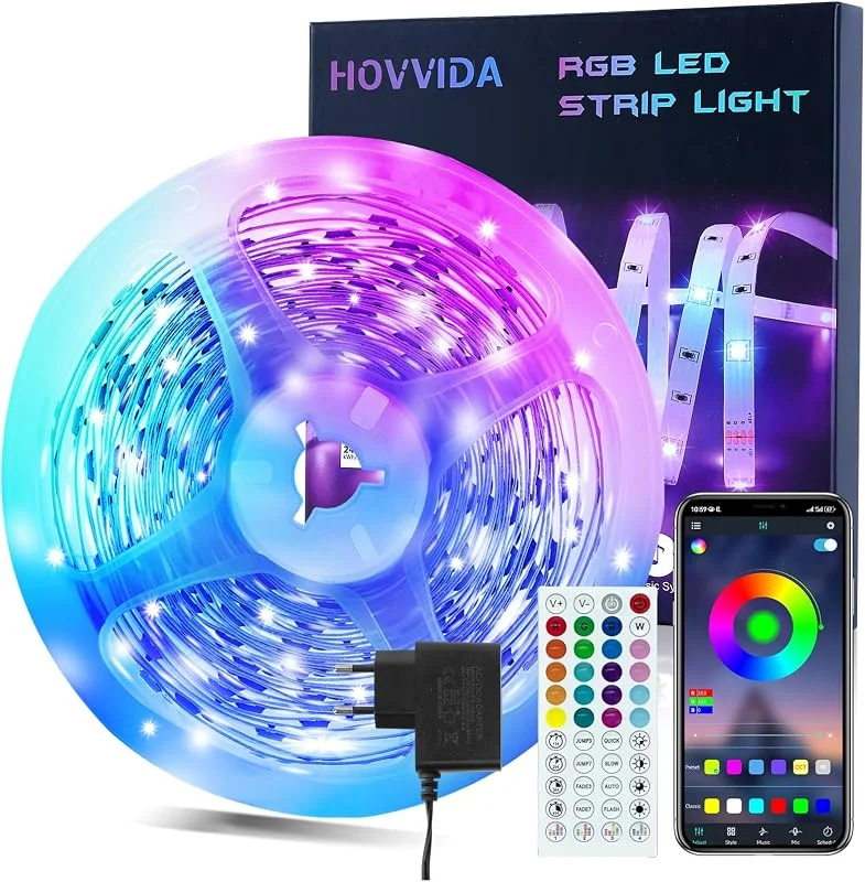 Besuche den HOVVIDA-Store HOVVIDA LED Strip 10M, 1x10M, 30 LEDs, Meter, RGB LED Streifen, 300 LED, APP und Fernbedienung, Musikmodus, Timing-Modus, LED für Zimmer, Wohnzimmer, Küche, Schlafzimmer, Bar, Party — Weihnachtsbeleuchtung